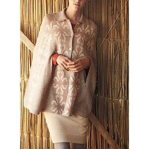 Anthropologie Cape M MADCHEN Poncho FLOWERING POMPONA Sweater Collar Wool